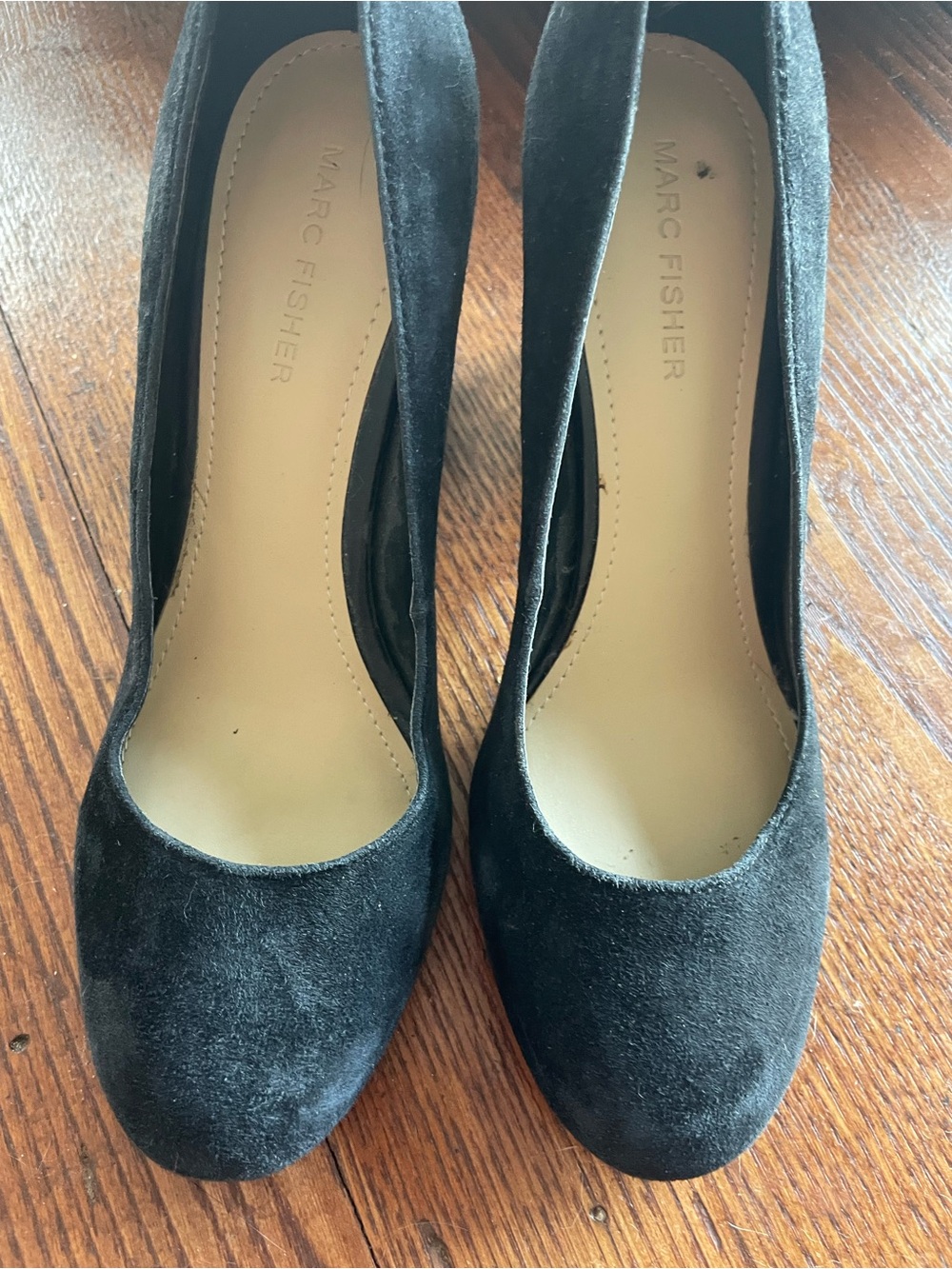 Marc Fisher Black Suede Round-Toe Pumps
